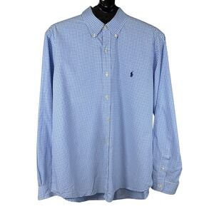 Polo Ralph Lauren Mens XL Blue Gingham Check Cotton Stretch Button Down Shirt